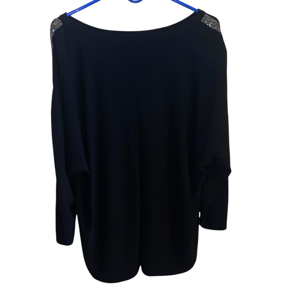 Chloe & Jasmine Black Top Silver Glitter stripe Accents plus size Glam - Picture 9 of 10